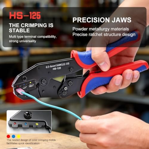 smseace Wire Crimping Tool for Heat Shrink Wire Connectors 22-10AWG Professional Ratcheting Terminal Crimper