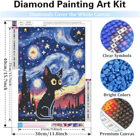 Reivworl Cat Diamond Art Kits for Adults, Cat Diamond Painting Kits, Gem Art Kit for Gifts and Home Interior Decor 12x16 Inch