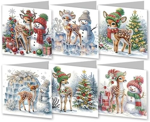 6 Pcs Diamond Painting Birthday Greeting Cards Kits for adults, 5D Handmade Diamond Art Birthday Card with Envelopes, DIY Greeting Cards Making Kits for friends Women Mom Grandma (Deer)