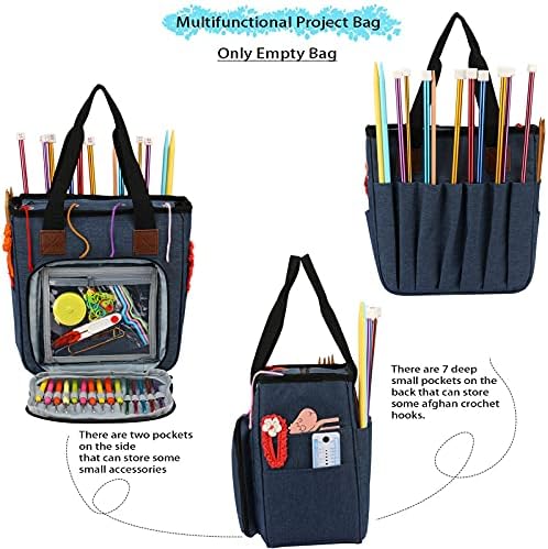 Yarn Knitting Storage Tote-Large Capacity Crochet Organizer Portable Travel Bag With Shoulder Strap Crochet Hooks Case for Unfinished Bulk Project