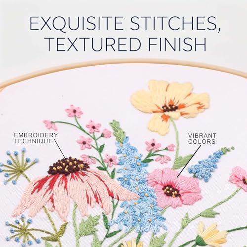 Harimau Adult Beginner Embroidery Starter Kit, Complete Set with 4 Patterns, 2 Hoops, Needles, Scissors, Instruction Guide & Stitching Video Tutorials
