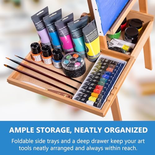 Falling in Art Large Wooden Painting Easel with Storage Drawer and Palettes