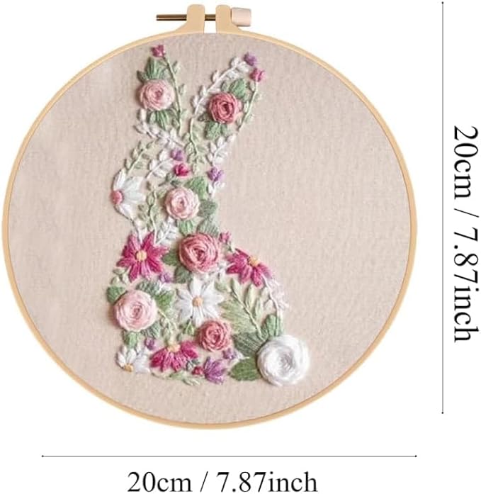 YOUDRN Bunny in Bloom Embroidery Kit for Beginners, Bunny Embroidery