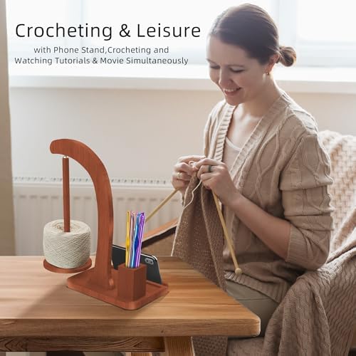 FOGWOWO Yarn Holder for Crocheting,with Storage & Phone Stand,Crochet Gifts
