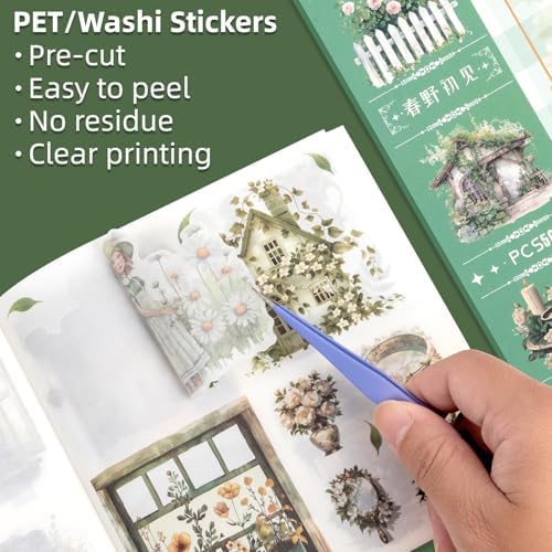 Haruno Theme Sticker Scrapbooking Supplies for Junk Journal, 50 Sheets Washi Stickers - Vintage Journaling Stickers