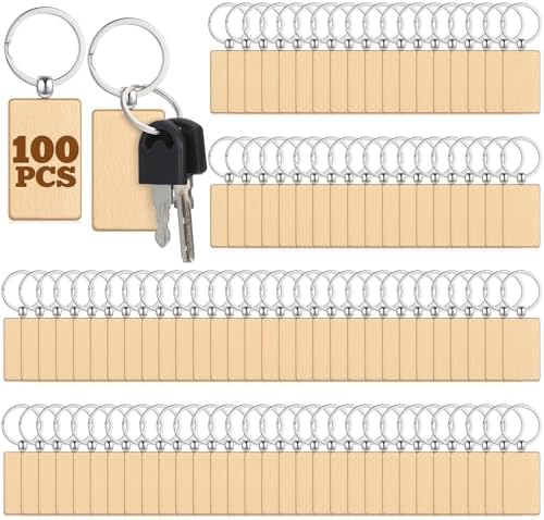 COMNICO 100 Pcs Wooden Keychain Blanks Bulk Rectangle Keychain Blanks
