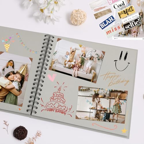 Scrapbook Album 8x8 Inches 40 Pages Hardcover Kraft Paper Grey