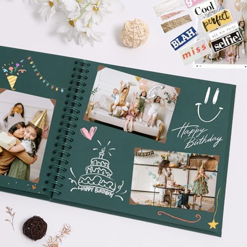 Scrapbook Album 8x8 Inches 40 Pages Hardcover Kraft Paper Green