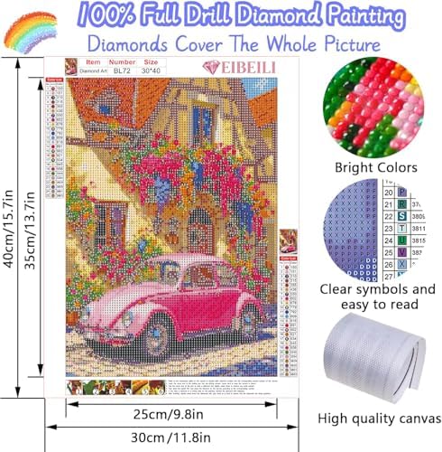 EIBEILI Diamond Painting Kits for Adults DIY 5D Diamond Art Paint with Round Diamonds Full Drill Gem Pink Car Art Painting Kit for Home Wall Decor Gifts 12x16inch