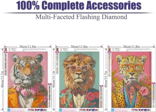 BAWKENTON 3 Pack Diamond Art Kits for Adults, DIY Cheetah Wall Decor