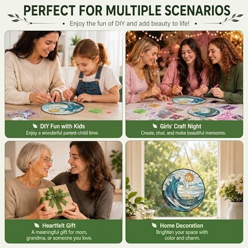 HMZephitiquc Beach Diamond Art Window Suncatchers, Special Shaped Crystal Diamond Painting Hanging, 5D Gem Art for Adults, Sun Catchers Indoor Window DIY Crafts for Gift Home Decor