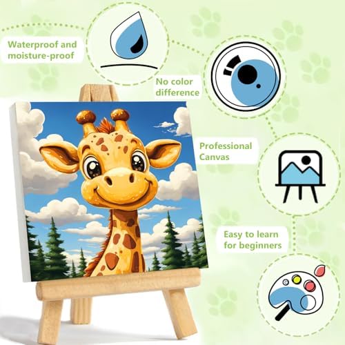 Reivworl Giraffe Paint by Numbers Kit for Kids with Frame 8×8 inch