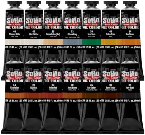 Soho Urban Artist Oil Paint Earth Tones Set of 14-50mL Tubes, Triple-Milled Oils with Refined Linseed - Smooth Application, True Color Mixes, Ideal for Brushes & Palette Knives
