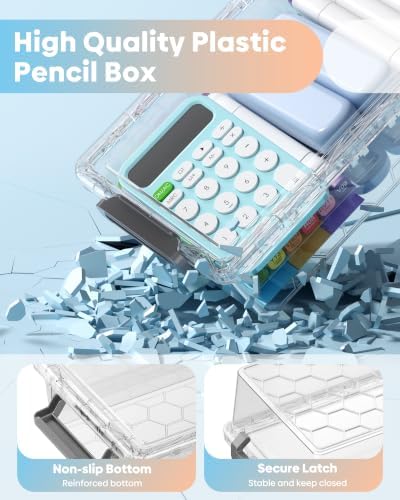 BiuLeon 8 Pack Large Pencil Box Set, Plastic Clear Pencil Case Marker Organizer, Crayon Box Craft Organizers, Stackable Storage Containers with Lid for Pen, Art and Craft Supplies(Grey)