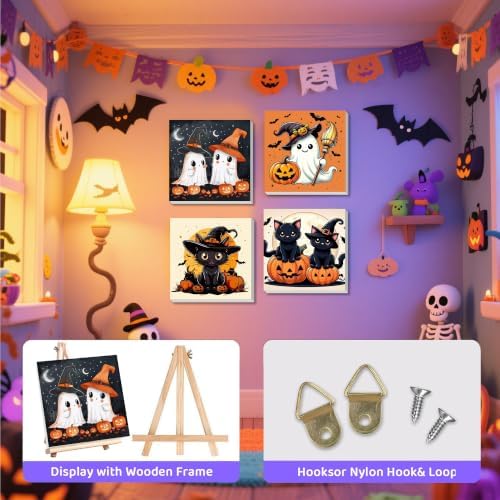 4 Pack Halloween Paint by Number for Kids with Wooden Frame - Wooden Easel