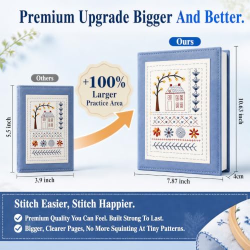 Ifasilty 2026 Upgraded Embroidery Stitch Book Kit with 11"x7.8"