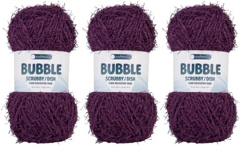 Makromecity Bubble Scrubby Yarn - 100% Premium Polyester Yarn for Crocheting and Knitting - 3.5 Oz (100g), 98 Yds (90m) - Ideal for Dishcloths, Crafting & Bath Washcloths (Plum, 3 Skeins)