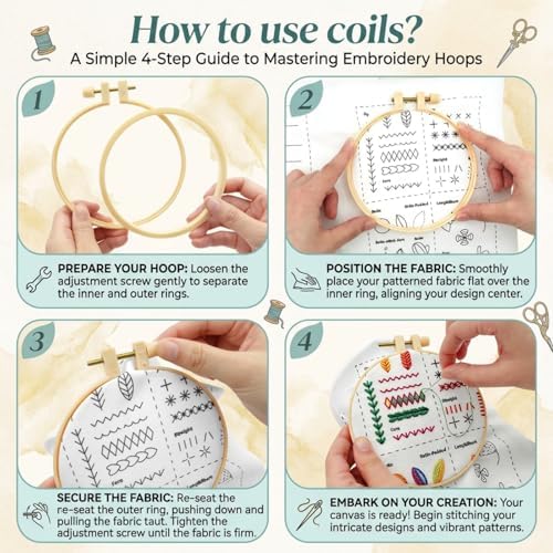 IF FEEL Embroidery Stitch Book Kit for Beginners, Hand Embroidery Practice Book with 106 Washable Fabric Patterns, Complete Starter Set with Threads, Needles, Hoop & Tools for Adults DIY Craft Gift