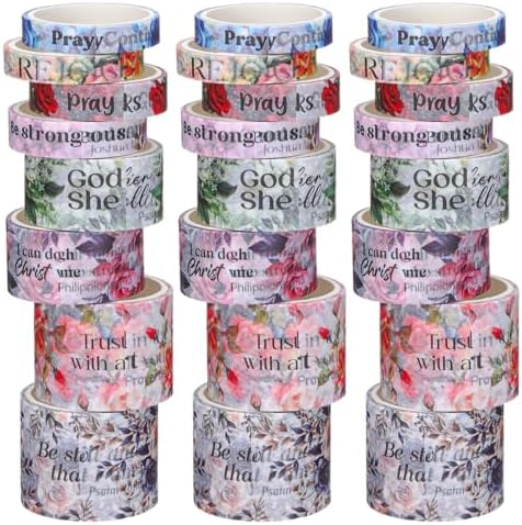 24 Rolls Christian Washi Tape Gifts, Watercolor Floral, Multi Size