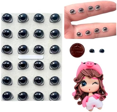 3D Resin Doll Eyes – 7mm Self-Adhesive Craft Eyes (24 pcs / 12 Pairs) – Realistic Cabochon Eyes for Amigurumi, Dolls, Polymer Clay, Cold Porcelain, Felt & DIY Crafts (Gray)