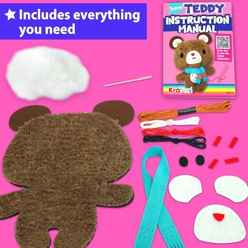 KRAFUN Teddy Bear Sewing Kit for Kids Ages 8-12 - No Scissors