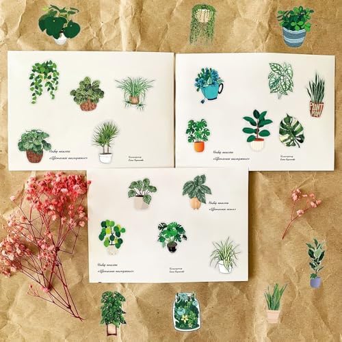 50pcs Plants Stickers Scrapbook, Self-Adhesive Waterproof Vinyl Sticker for Laptops, Aesthetic Decor Journal Stickers Planner Accessories for Luggage, Water Bottles