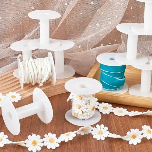 SUNNYCLUE 15Pcs Wire Weaving Bobbin Plastic Ribbon Spool Bulk Small Diameter Empty Thread Rope Chain Roll Crochet Cords Organizer Lace Line White Spools for Embroidery Thread Yarn Making DIY Crafts