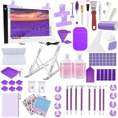NLXCXUCY 158pcs Diamond Art Accessories Kit All-Inclusive Diamond Painting Tool Set with A4 Diamond Painting Light Pad,Diamond Art Sealer Glue,Diamond Correction,Pens Storage Box for DIY Craft