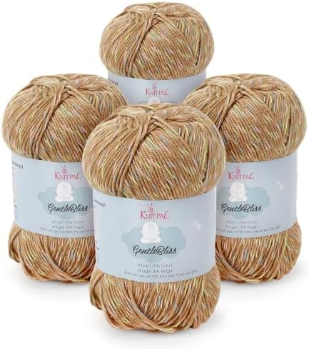 GentleBliss DK Acrylic Soft Baby Yarn, 4-Pack (880Yds/400G), Brown Latte