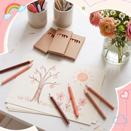 Ctosree 24 Packs Mini Colored Pencil Bulk 6 Per Box, Skin Tone, 3.5''