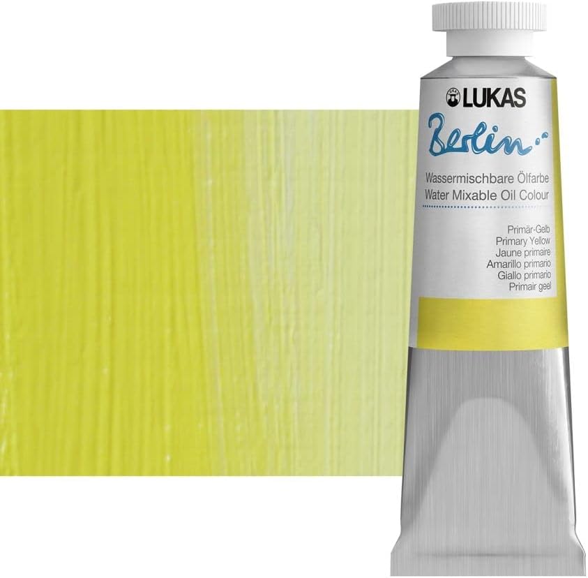 Lukas Berlin Pro Artists Water Mixable Oil Paint 37 ml Tube Primary Yellow, Water Soluble, Lightfast Pigments, Quick Drying, Easy Clean-Up, Eco-Friendly, Professional Quality, 40 Color Range
