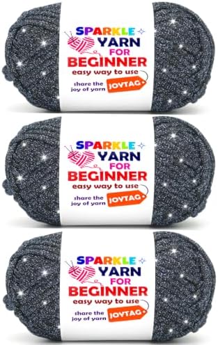 3 Pack Navy Blue Sparkle Yarn for Crocheting and Knitting,Navy Blue Metallic Glitter Crochet Knitting Yarn for Beginners with Easy-to-See Stitches Easy Yarn for Beginners Crochet Kit(3x50g)