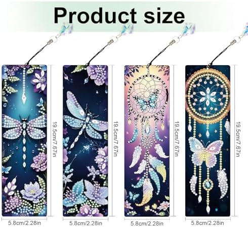 4 Pack Diamond Painting Bookmarks, 5D Dreamcatcher Butterfly Dragonfly Diamond Art Bookmark Kit with Tassels, DIY Beaded Rhinestone Book Mark Craft for Adults Beginners Reading Gift