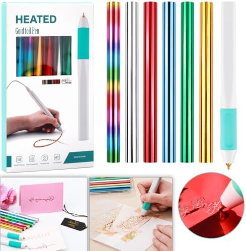 CYFUN DESIGN Hot Foil Roll & Hot Heated Foil Pens Set, Foil Quill Tool Freestyle Starter Kit, Includes 1 USB Heat Foil Pen and 6 PCS 5.9inch x 4.26feet Foil Rolls for Card Making Craft Stamping