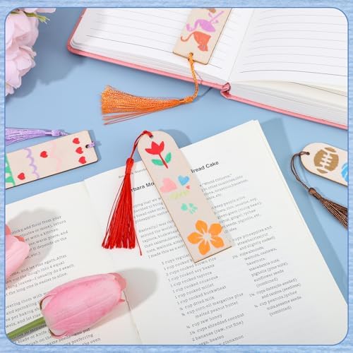 126PCS Bookmark Making Kit, 60 Wood Bookmarks with Tassels & Templates
