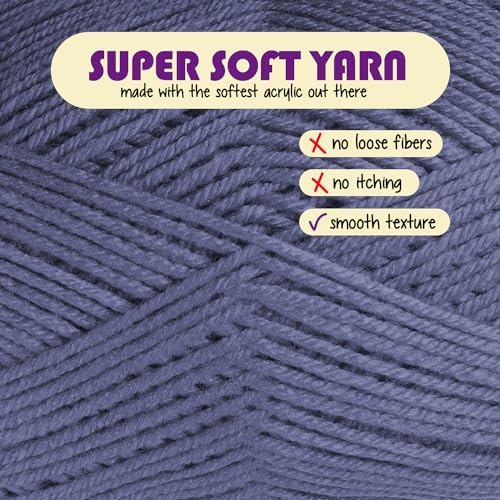 Acrylic Yarn for Crocheting & Knitting – Soft Crochet Yarn for Crocheting, 370 Yards, Perfect for Crafts & Amigurumi, Medium Worsted Weight 4, Denim
