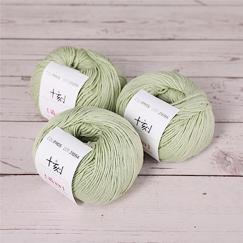 Fine Weight Knitted and Crocheted Cotton Yarn, 100% Long Staple Cotton Yarn, Baby Sports, 2 Packages of 100g/3.52oz (Per Skein 50g/162yards) - Tender Green