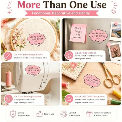 Needle Minder for Keeping Sewing & Embroidery Needles – Magnetic Needlepoint Holder, Cross Stitch Supplies – Secure & Decorative Needle Minders for Stitching & Crafting (You're Doing Great)