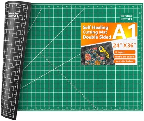WORKLION Self Healing Cutting Mat: 24 x 36 inch Large Double Sided 5-Layer Gridded PVC Cut Mat for Sewing & Quilting & Scrapbooking & Arts and Crafts Projects (Green/Black)…