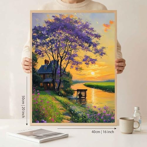 Amphol Paint by Numbers Kit for Adults Beginners - Sunset Cottage DIY Paint by Numbers Kit on Unframed 16"x20" Canvas, Landscape Oil Painting by Number for Wall Decor, Complete Acrylic Paint Set