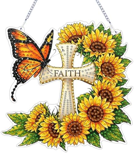 ARPADAMO Cross Diamond Art Kits for Adults, Acrylic Hanging Suncatcher