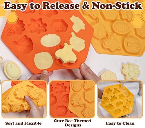 Webake Bee Soap Mold for Plaster, Small-Sized Bee Silicone Mold 12-Cavity for Making Homemade Soap, Jello, Chocolate, Wax Melt, Cupcake Decorations, Pack of 2