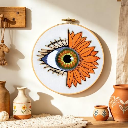 Crafmanoe Sunflower Eyes Embroidery Kits for Beginners Adults, Hand Embroidery Starters Kits, Stamped Cross Stitch Kits Needlepoint Kits for Beginners Adult, Embroidery Hoop, Thread and Video Tutorial