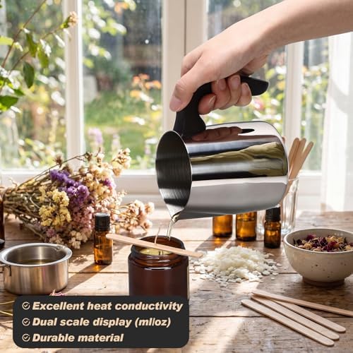 2 Pcs Wax Melting Pitcher 20oz 304 Stainless Steel Wax Pouring Pitcher Double Boiler Candle Making Pouring Pot with Heat-resistant Handle, Dripless Spout for Soy DIY
