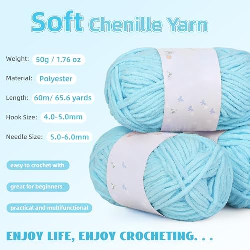 Aeelike Crochet Blanket Kit for Beginners, Easy Soft Crochet Kit, Blue