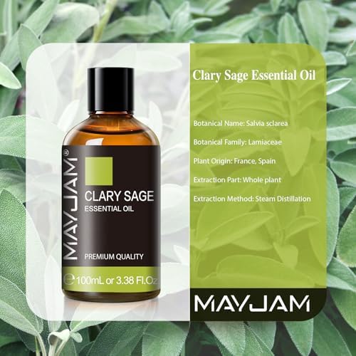 MAYJAM Clary Sage Essential Oil for Diffuser Soap Candle Making, 3.38FL.OZ