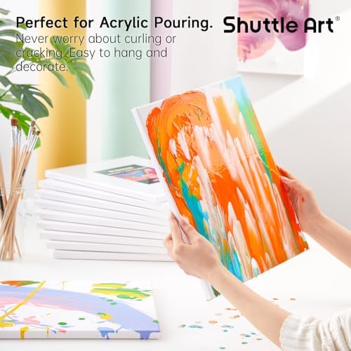 Shuttle Art Canvas for Painting, 12-Pack 11x14 Inch Stretched Canvas, 100% Cotton, Primed White Premium Blank Canvases, Ideal Art Supplies for Beginners Artists Acrylic Oil Acrylic Pouring