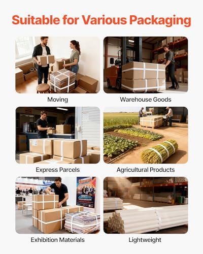 VEVOR Banding Strapping Kit, Heavy Duty Banding Sealer Tool with 330 ft Length PP Band, 100 Metal Seals, Plastic Manual Pallet Packaging Strapping Kit for Warehouse/Shipping/Moving/Home, Orange