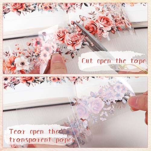 Sitsink PET Tape for Journal Scrapbooking - Vintage Flower Junk Journal PET Tape for Notebook Scrapbook Decor Crafts Card Photo Album Décor