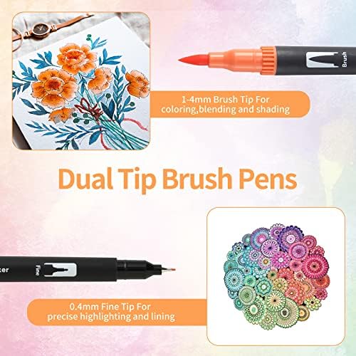 Peablce Art Markers Brush Pen Markers for Adult Coloring 32 Colored Pens | Fine Point Highlighter Pen & Brush Markres for Journaling Note Taking Planner